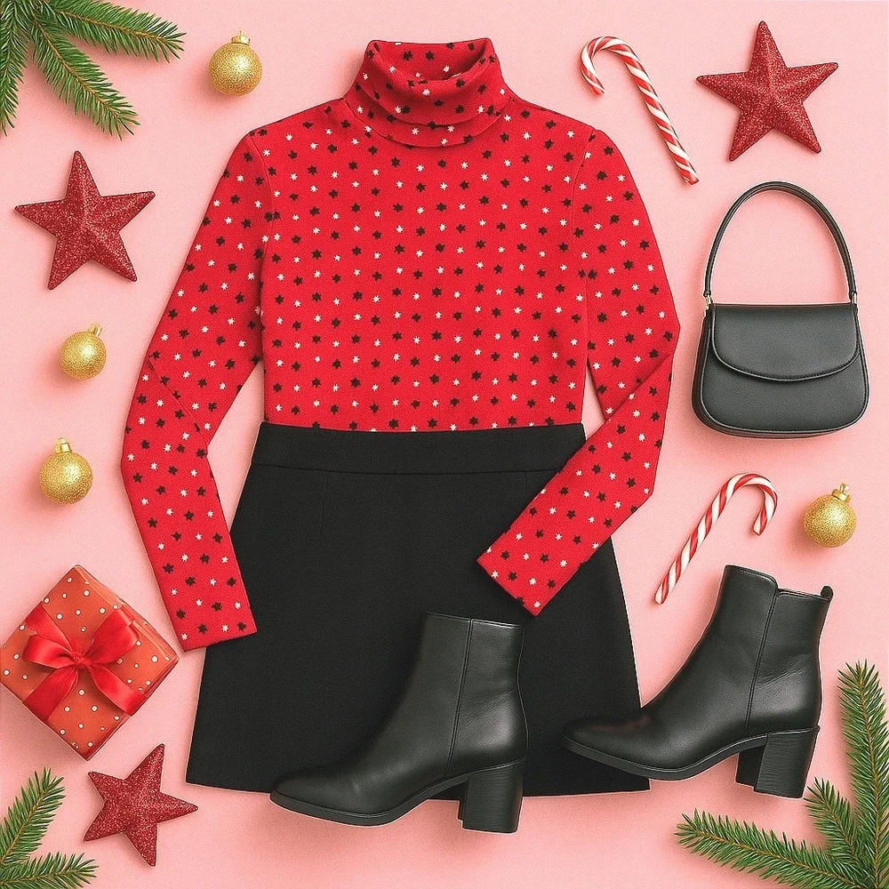 90s Womens Red Scottie Dog Print Turtleneck White Stag Long Sleeve Top L/G - Picture 8 of 8